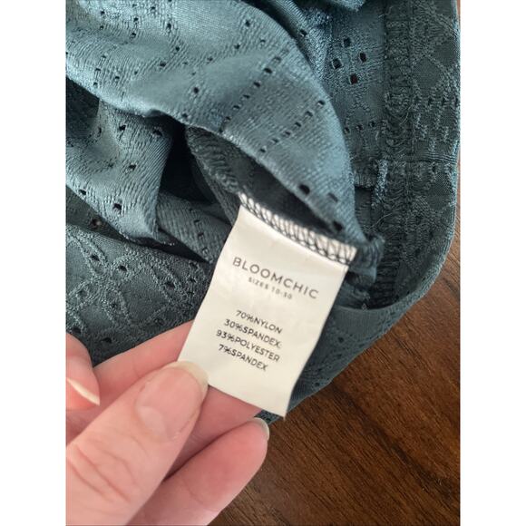 Bloom Chic Womens Sz 26 Teal Tunic Top Floral Lace Layer Whimsy Cottagecore - Picture 4 of 8